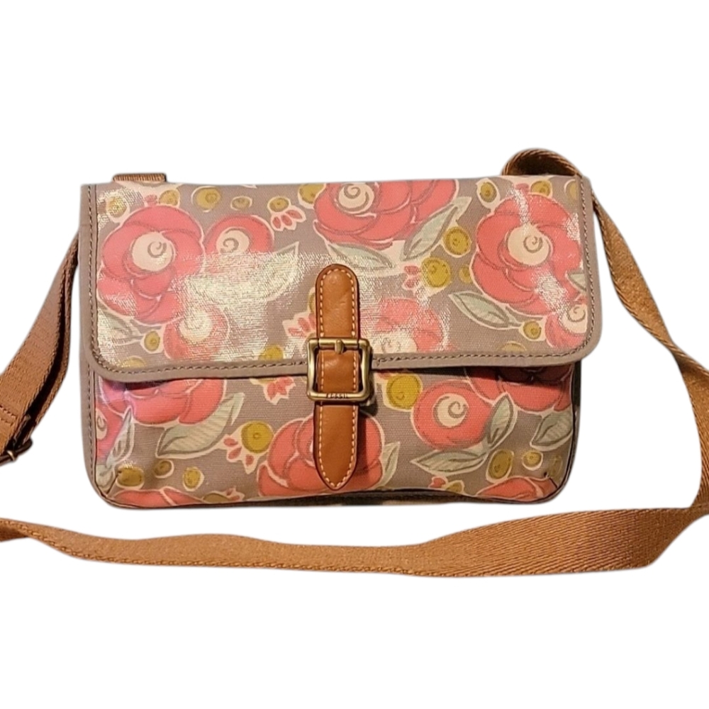 FOSSIL Coated Canvas Floral Crossbody Bag‎ Purse